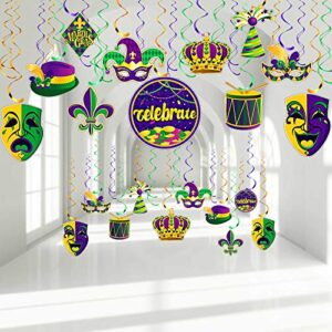 30 pieces mardi gras decorations party supplies mardi gras tinsel garland hanging swirl decorations colorful garland crown mask sign ceiling decor for mardi gras masquerade new orleans party