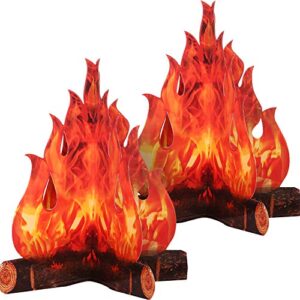 Boao 3D Decorative Cardboard Campfire Centerpiece Artificial Fire Fake Flame Paper Party Decorative Flame Torch (Red Orange, 2 Set)