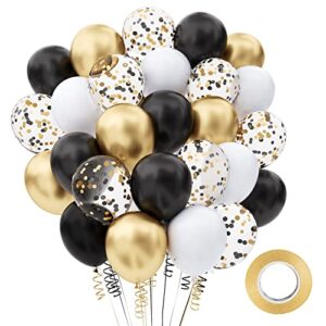 rhgbinli black gold confetti latex balloons, 60 pack 12 inch black metallic gold party balloons for graduation birthday wedding party decorations