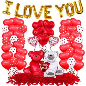 huge, i love you balloons set – pack of 54 | pack of 2000 rose petals for romantic night for him set | red heart balloons, valentines day decor | valentine balloons, romantic decorations special night