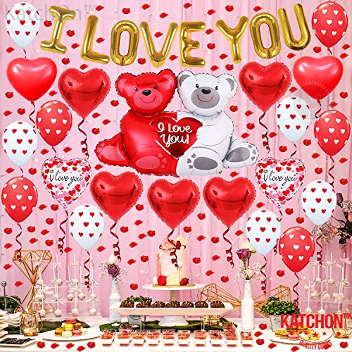 Huge, I Love You Balloons Set - Pack of 54 | Pack of 2000 Rose Petals for Romantic Night for Him Set | Red Heart Balloons, Valentines Day Decor | Valentine Balloons, Romantic Decorations Special Night