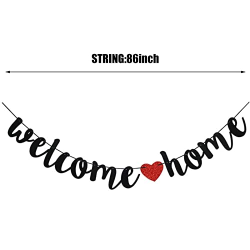 Welcome Home Banner Welcome Back Party Decorations Black Glitter Home Party Sign Decors Banner for Military Army Homecoming Party Decorations, Family Theme Party Supplies