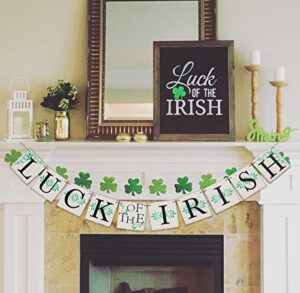st. patrick’s day banner, luck of the irish decoration, vintage st. patrick’s day decor for home mantle fireplace party window