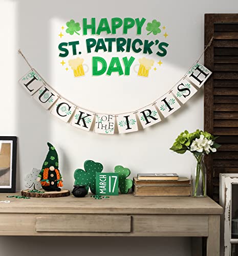 St. Patrick's Day Banner, Luck of the Irish Decoration, Vintage St. Patrick's Day Decor for Home Mantle Fireplace Party Window