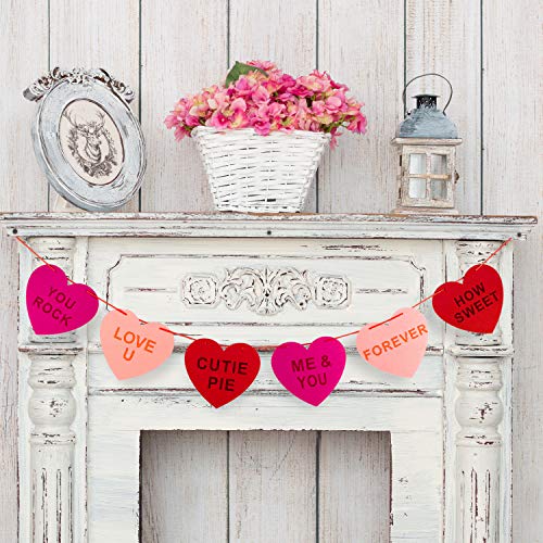 Whaline Valentine's Day Felt Heart Garland Banner for Indoor Outdoor Wedding Engagement Anniversary Party Favor(9.8 feet)