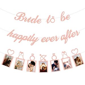 concico bridal shower decorations – bride to be happily ever after banner and photo banner for bridal shower/wedding/engagement party kit supplies decorations decor(rose gold)