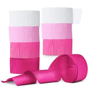 pink crepe paper streamers, pink party decorations – 8 large rolls, 2in x 120ft each roll – decorative creped roll for birthday, festival, wedding, backdrop or photo booth decoration and flower making