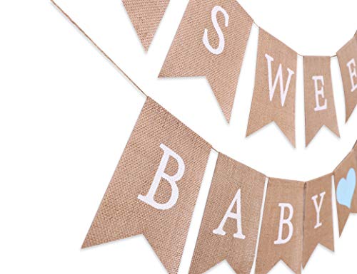 Sweet Baby Boy Burlap Banner - Sweet Baby Boy Shower Decorations, Rustic Baby Shower Decorations, Photo Decoration Props (Sweet Baby Boy Blue)