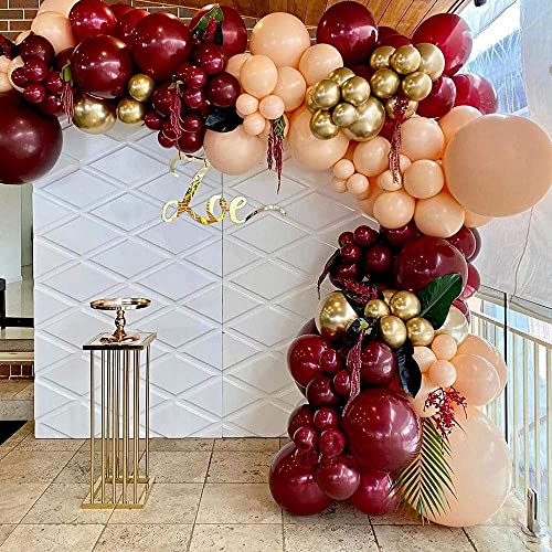 138PCS Burgundy Balloon Garland Arch Kit Burgundy Balloons Blush Balloons and Metallic Gold Latex Balloons for Valentines Day Wedding Bachelorette Birthday Bridal Baby Shower Decoration