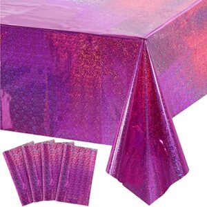 4 Pack Iridescence Plastic Tablecloths Shiny Disposable Laser Rectangle Table Covers Holographic Foil Tablecloth Iridescent Party Decoration Birthday Bridal Wedding Christmas 54" x 108"(Pink & Purple)