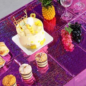 4 Pack Iridescence Plastic Tablecloths Shiny Disposable Laser Rectangle Table Covers Holographic Foil Tablecloth Iridescent Party Decoration Birthday Bridal Wedding Christmas 54" x 108"(Pink & Purple)