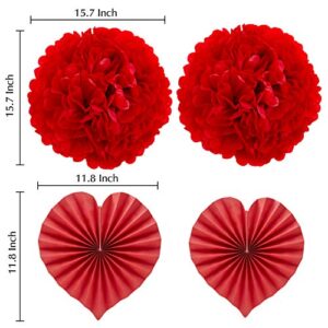 JOYIN 27 Pieces Valentines Day Decoration Kit with 1 Heart Shaped Garland, 2 Tissue Fans, 2 Tissue Poms, 6 Heart String, 8 Double Swirls and 4 Foil Cutouts Swirls and 4 Cardstock Cutouts Swirls