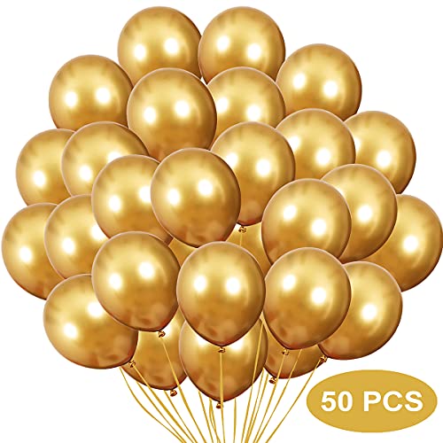 50 Pcs 5 Inch Metallic Gold Balloons, Chrome Gold Balloons for Baby Bridal Shower Gold Birthday Graduation Party Decorations