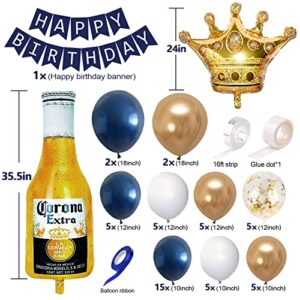 Navy Blue Gold Birthday Party Decorations for Men Women Boys Girls with HAPPY BIRTHDAY Banner, Crown balloons,Corona Foil Balloons,Balloon Garland Kit