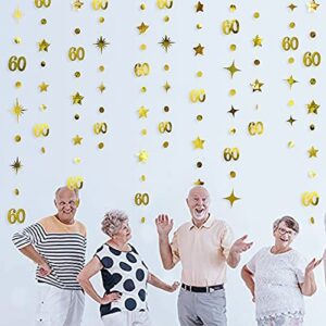 Gold 60th Birthday Decorations Number 60 Circle Dot Twinkle Star Garland Metallic Hanging Streamer Bunting Banner Backdrop for 60 Year Old Happy Birthday 60th Anniversary Sixty Party Supplies