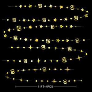 Gold 60th Birthday Decorations Number 60 Circle Dot Twinkle Star Garland Metallic Hanging Streamer Bunting Banner Backdrop for 60 Year Old Happy Birthday 60th Anniversary Sixty Party Supplies