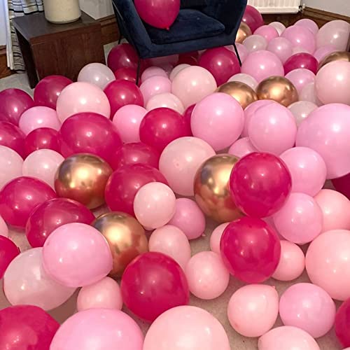 Pink Balloon Garland Arch Kit Hot Pink Rose Gold Chrome Balloon with Heart Lip Silver Disco Ball Balloon for Girls Birthday Princess Theme Party Background Bridal Shower Barbie Baby Shower Decorations