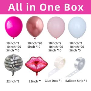 Pink Balloon Garland Arch Kit Hot Pink Rose Gold Chrome Balloon with Heart Lip Silver Disco Ball Balloon for Girls Birthday Princess Theme Party Background Bridal Shower Barbie Baby Shower Decorations