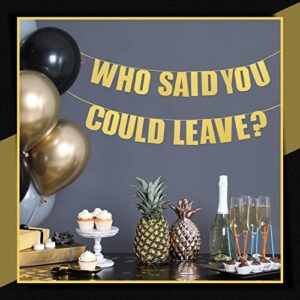 Who Said You Could Leave Banner Retirement Party Decorations Supplies Gold Glitter Retirement Banner Retirement Sign Garland for Gifts Goodbye Party Going Away Farewell Decor Office Graduation Work