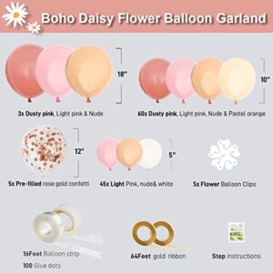 Boho Daisy Balloon Garland Retro Dusty Pink Blush Nude Light Pink Pastel Orange White Balloons Rose Gold Confetti Balloon Arch Kit for Baby Shower Wedding Birthday Party Decorations