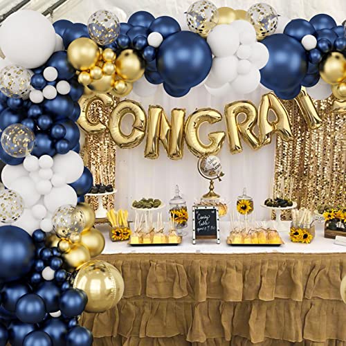 Holicolor 174pcs Navy Blue Gold Balloons Garland Arch Kit, Metallic Gold Latex White Confetti Mixed Sizes Balloons Foil Balloons for Baby Shower Birthday Party Wedding Graduation Decoration