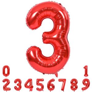 40 inch red large numbers balloons 0-9, number 3 digit 3 helium balloons, foil mylar big number balloons for birthday party anniversary supplies decorations
