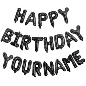 personalized name happy birthday banner – happy birthday balloon letters balloons 2 sets a- z 16” mylar foil birthday party decorations for kids, women, men, black