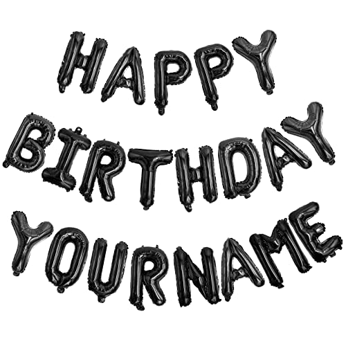 Personalized Name Happy Birthday Banner - Happy Birthday Balloon Letters Balloons 2 Sets A- Z 16'' Mylar Foil Birthday Party Decorations for Kids, Women, Men, Black