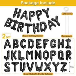 Personalized Name Happy Birthday Banner - Happy Birthday Balloon Letters Balloons 2 Sets A- Z 16'' Mylar Foil Birthday Party Decorations for Kids, Women, Men, Black