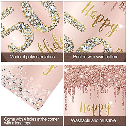 Happy 50th Birthday Door Banner Decorations for Women, Pink Rose Gold 50 Birthday Party Door Cover Sign Backdrop Supplies, Fifty Year Old Birthday Poster Background Photo Booth Props Decor