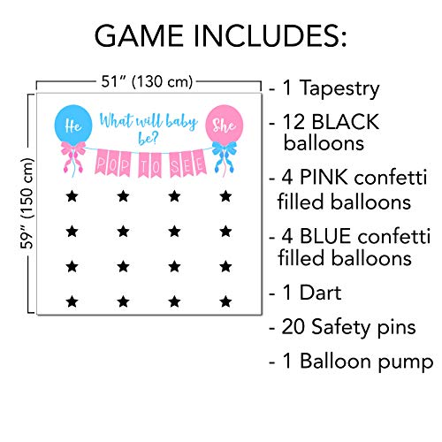 Rool - Gender Reveal Ideas Party Supplies Game Pack - Gender Reveal Dart Board Game, Balloon for Girl or Boy, Decoration Balloons Confetti, Pink, Blue and Black Gender Reveal Balloons