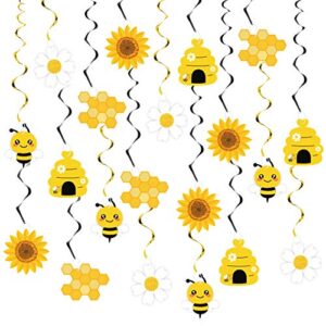 20pcs bumble bee hanging swirl decorations, bee party hanging swirls foil ceiling streamers honey bee themed party supplies for kids birthday baby shower gender reveal bee day party decoration