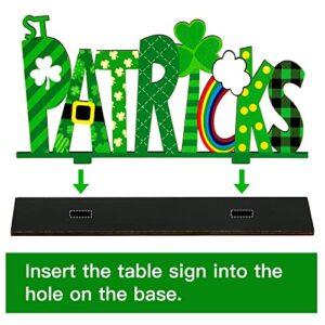 Sggvecsy 3 Pcs St Patricks Day Decorations Lucky Irish Wooden Table Sign Tabletop Centerpiece Signs with Gnome Coins Shamrock Rainbow Buffalo Plaid Table Ornaments for Home Desk Window Indoor Decor