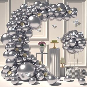CUTEUP Metallic Silver Balloons Garland - 100 Pcs 18/10/12/5 Inch Silver Balloon Difference Size Silver Qualatex Balloons As Party Decorations for Bachelorette Party Graduation Wedding Baby Shower