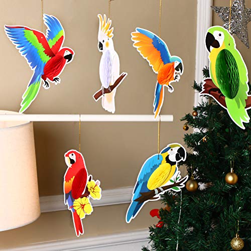 10 Pieces Tropical Birds Honeycomb Paper Cutouts, Parrot Honeycomb, Hawaiian Summer Beach Luau Party Hanging Decorations for Tiki Bar Luau Summer Party Home Classroom Supplies