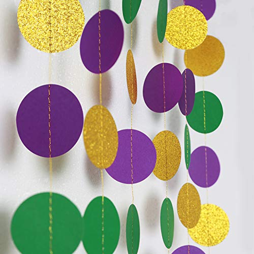 Gold Purple Green Circle Dots Garland Kit Mardi Gras Decoration Paper Bead Polk Dot Streamers Fat Tuesday/Shrove Tuesday Hanging Bunting Banner Backdrop Party Supplies Baby Shower/Wedding/Birthday