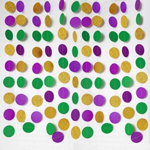 Gold Purple Green Circle Dots Garland Kit Mardi Gras Decoration Paper Bead Polk Dot Streamers Fat Tuesday/Shrove Tuesday Hanging Bunting Banner Backdrop Party Supplies Baby Shower/Wedding/Birthday