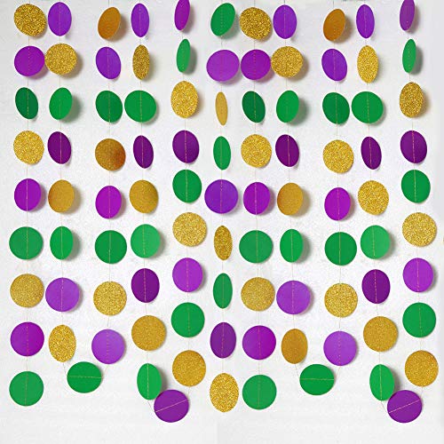 Gold Purple Green Circle Dots Garland Kit Mardi Gras Decoration Paper Bead Polk Dot Streamers Fat Tuesday/Shrove Tuesday Hanging Bunting Banner Backdrop Party Supplies Baby Shower/Wedding/Birthday