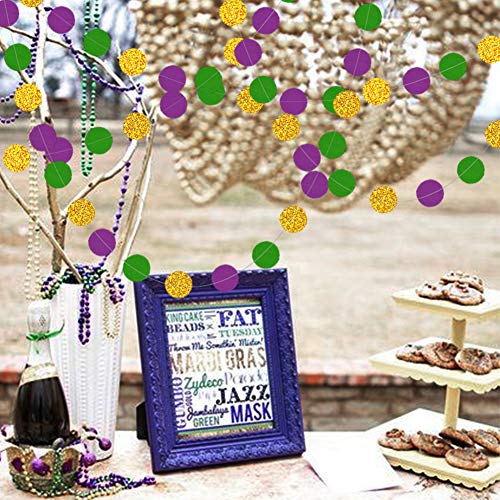 Gold Purple Green Circle Dots Garland Kit Mardi Gras Decoration Paper Bead Polk Dot Streamers Fat Tuesday/Shrove Tuesday Hanging Bunting Banner Backdrop Party Supplies Baby Shower/Wedding/Birthday