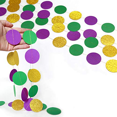 Gold Purple Green Circle Dots Garland Kit Mardi Gras Decoration Paper Bead Polk Dot Streamers Fat Tuesday/Shrove Tuesday Hanging Bunting Banner Backdrop Party Supplies Baby Shower/Wedding/Birthday