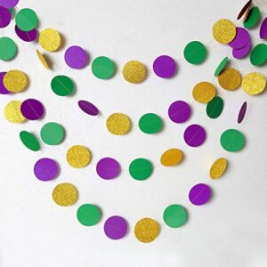 Gold Purple Green Circle Dots Garland Kit Mardi Gras Decoration Paper Bead Polk Dot Streamers Fat Tuesday/Shrove Tuesday Hanging Bunting Banner Backdrop Party Supplies Baby Shower/Wedding/Birthday