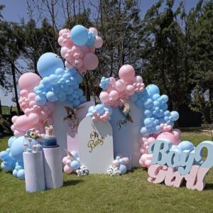 142Pcs Gender Reveal Balloon Garland kits Chrome Metallic Latex Balloons for Birthday Party Celebration Wedding Gender Reveal He or She Boy or Girl (Pink Blue Gold)