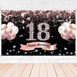 trgowaul 18th birthday decorations for girls – rose gold 18th birthday backdrop for her 5.9 x 3.6 fts 18th birthday party suppiles photography supplies background happy 18th birthday banner