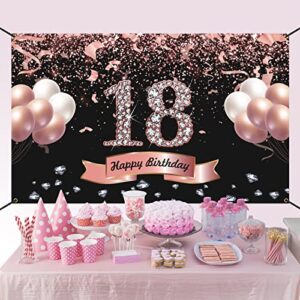 Trgowaul 18th Birthday Decorations for Girls - Rose Gold 18th Birthday Backdrop for her 5.9 X 3.6 Fts 18th Birthday Party Suppiles Photography Supplies Background Happy 18th Birthday Banner