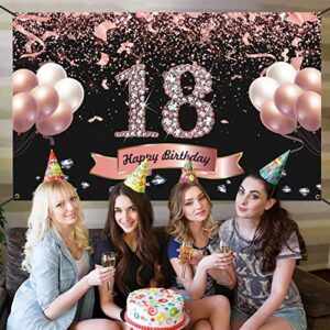 Trgowaul 18th Birthday Decorations for Girls - Rose Gold 18th Birthday Backdrop for her 5.9 X 3.6 Fts 18th Birthday Party Suppiles Photography Supplies Background Happy 18th Birthday Banner