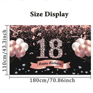 Trgowaul 18th Birthday Decorations for Girls - Rose Gold 18th Birthday Backdrop for her 5.9 X 3.6 Fts 18th Birthday Party Suppiles Photography Supplies Background Happy 18th Birthday Banner