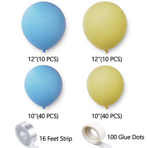 Pastel Balloon Garland Arch Kit with 100 pcs Blue and Yellow Balloons, DIY Balloon Bouquet Kit for Baby Shower, Wedding Bachelorette Birthday Party, Balloon Decorations