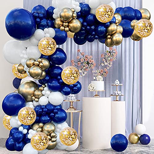 Zesliwy Navy Blue Gold Balloons Garland Kit, 131 pcs Navy Blue Gold White Confetti Balloons Arch Kit for Birthday Party Baby Shower Wedding Graduation Class of 2022 Prom Decorations…