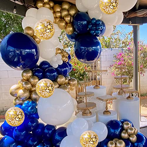 Zesliwy Navy Blue Gold Balloons Garland Kit, 131 pcs Navy Blue Gold White Confetti Balloons Arch Kit for Birthday Party Baby Shower Wedding Graduation Class of 2022 Prom Decorations…