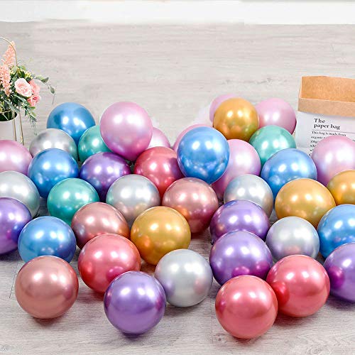 100pcs 5inch Tiny Mixed Chrome Metallic Latex Balloons for Birthday Party Bridal Baby Shower Engagement Wedding Party Decorations (Mixed)